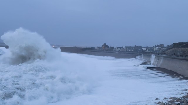 Storm Herminia sends massive waves crashing into 20ft sea wall on Isle of Portland