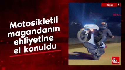 Düzce'de motosikletli magandanın ehliyetine el konuldu