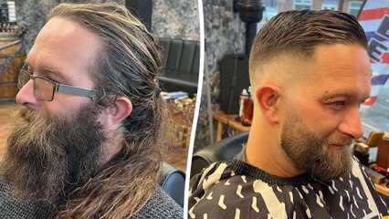 "Amazing" before and after pictures as man has first haircut in eight YEARS