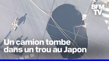 Au Japon, un camion est tombé depuis plus de 24 heures dans un trou de six mètres de profondeur