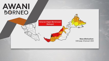 Amaran hujan berterusan tahap bahaya di lapan kawasan di Sarawak