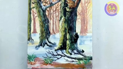 Squirrel in the forest/toothbrush painting/ acrylic painting beginners for step by step