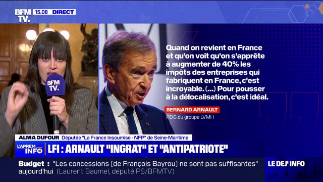Alma Dufour (LFI) sur Bernard Arnault: Vous avez beau baisser les impôts des multinationales, elles ne le vous rendent pas en emplois créés
