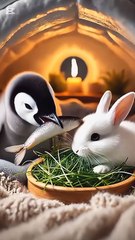 A rabbit help the poor penguin #rabbit rescue#;cuteanimals