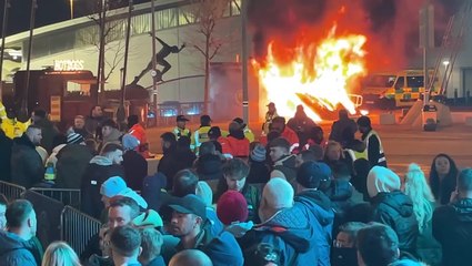 Video: Fire engulfs kiosk outside Etihad Stadium ahead of Man City's Champions League clash