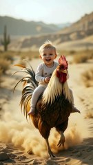"Cutest Rooster Ride Ever! Baby's Desert Adventure! 🐣🏜️"