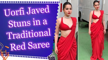 Uorfi Javed Rocks a Chic Red Saree with Bold Makeup for Her Latest Look