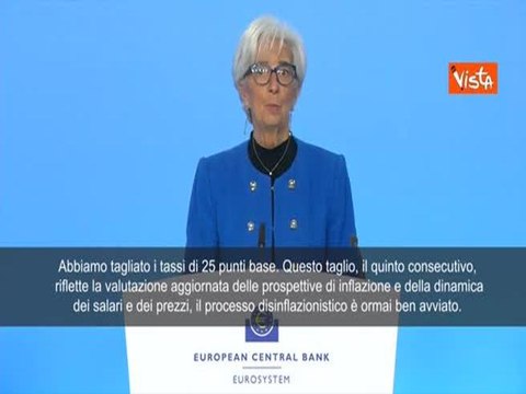 Bce taglia i tassi di 25 punti base. Lagarde: L'economia Ue rimarrà debole