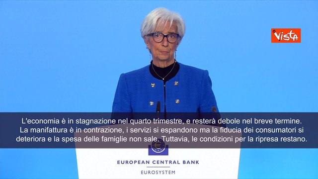 Lagarde (Bce): Economia nel breve termine debole, ma restano condizioni per ripresa