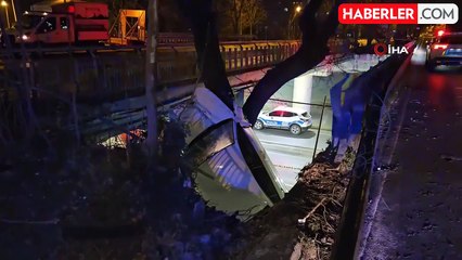 Ataköy'de Alkollü Sürücü Kaza Geçirdi: Araç Asılı Kaldı