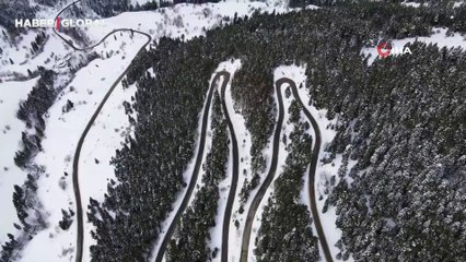 Sahara Geçidi'nin kış manzarası havadan görüntülendi