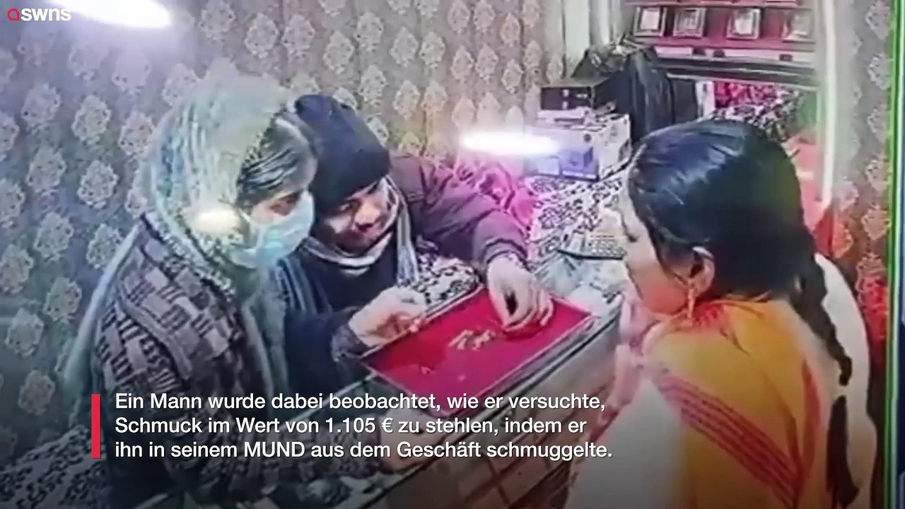 Mann versucht, Juwelen zu stehlen, indem er sie in seinem MUND versteckt