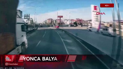 Konya'da tır'da yüklü yonca balyaları devrildi, o anlar kamerada