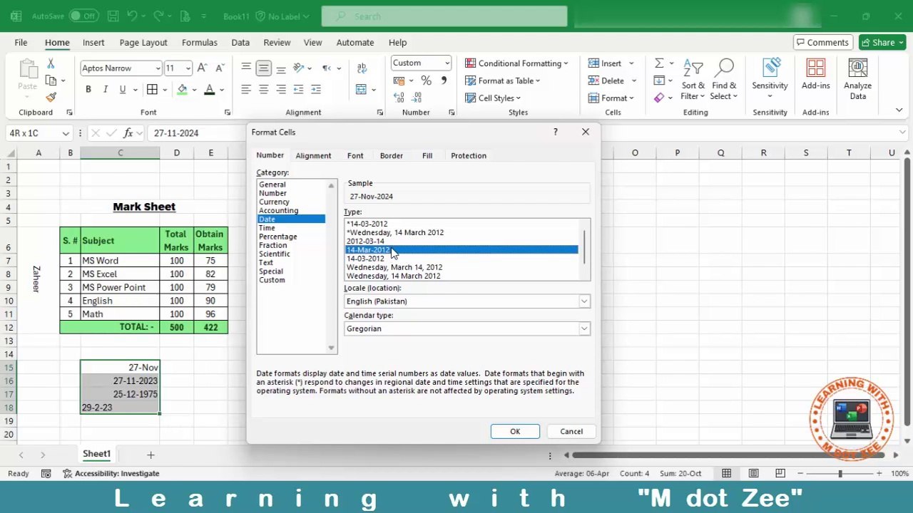 Basic Formatting from Home Ribbon | Microsoft Excel Tutorial | LECTURE # 4 | Learning with M dot Zee