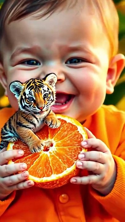 🐯🍊 Adorable Baby Meets a Tiny Tiger Cub! Too Cute to Handle!