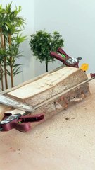 He took a wooden log and created a dumbbell weight!