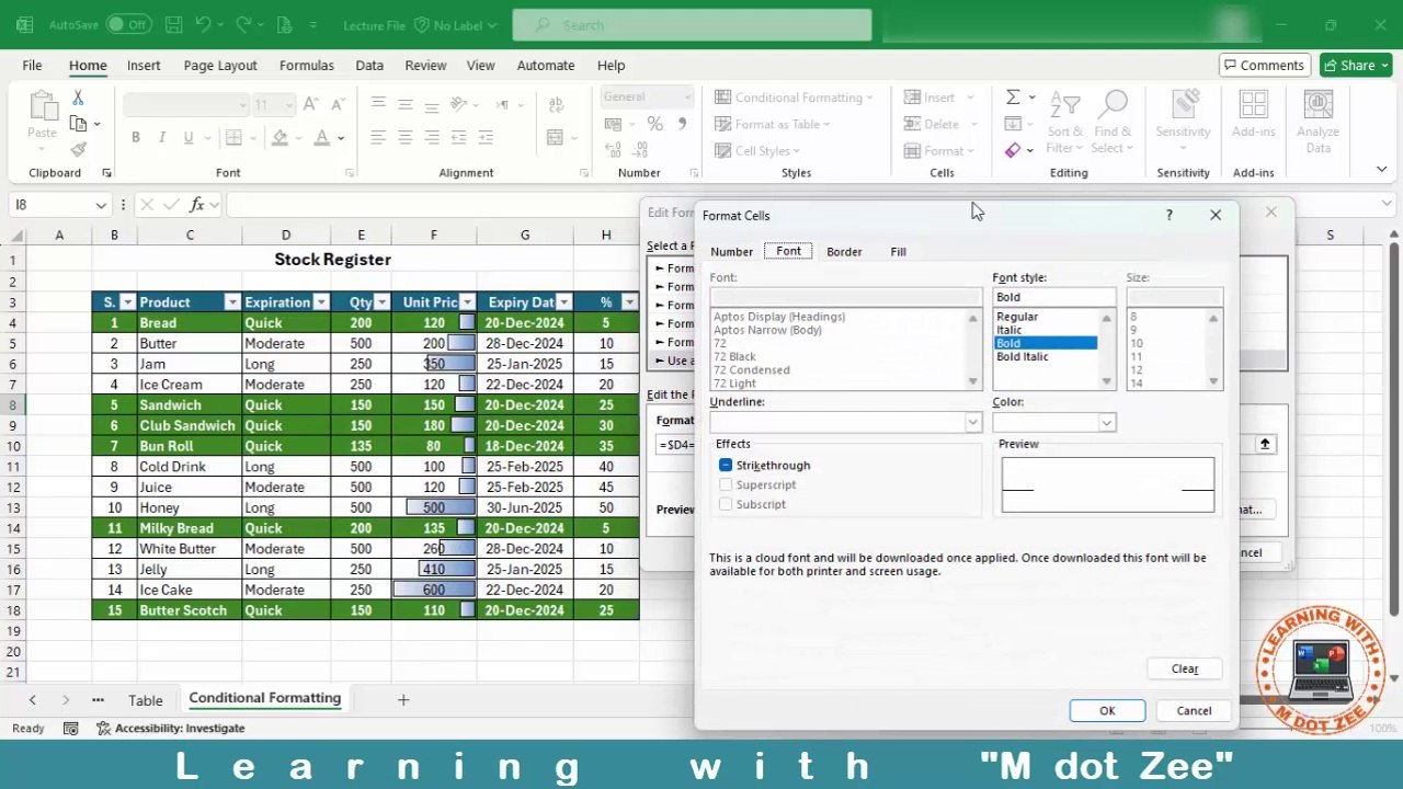 Conditional Formatting Part 3 | Microsoft Excel Tutorial | LECTURE # 9 | Learning with M dot Zee