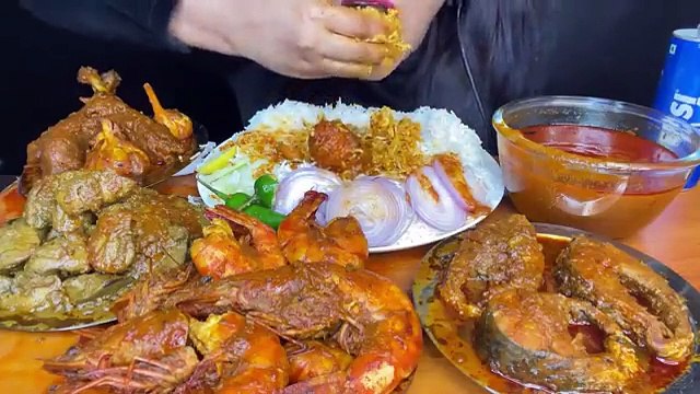 ASMR EATING SPICY CHICKEN CURRY,PRAWN CURRY,LIVER CURRY,EGG MASALA,FISH CURRY _FOOD_ spiceasmr