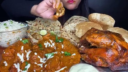 ASMR BUTTER CHICKEN,WHOLE GRILLED CHICKEN,BUTTERNAAN,PURI,PARATHA,FRIEDRICE _FOOD EATING_