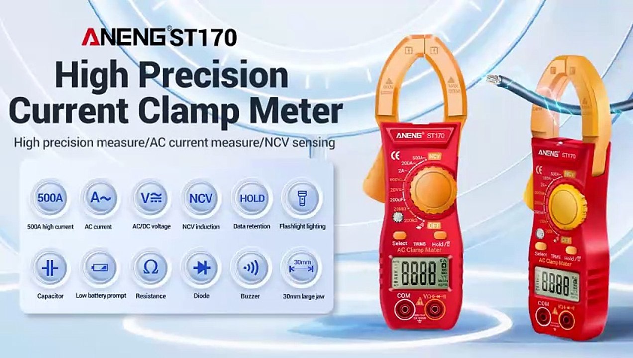 ANENG ST170 Digital Clamp Meter 500A AC Current Multimeter 1999 Counts AC/DC Voltage Tester Hz Capacitance NCV Ohm Diode Test