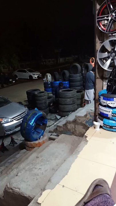At a tyre shop