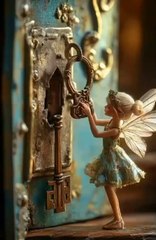 Barbie is putting the key in the door