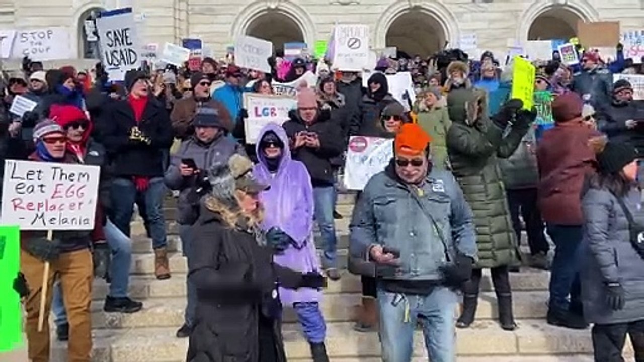 Protestors of President Donald Trump's early actions in the White House chanting "Elon Musk has got to go"
