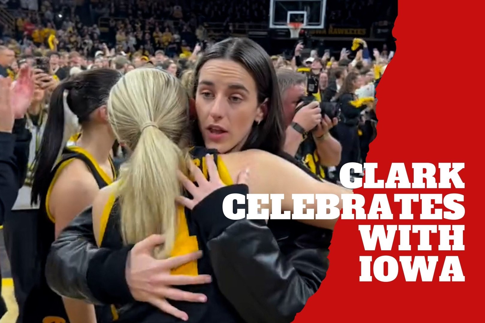 Caitlin Clark and Kate Martin celebrate with Iowa