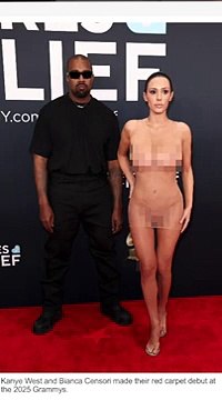 Kanye West & Bianca Censori's 2025 Grammys Drama: Nude Dress Debut ...
