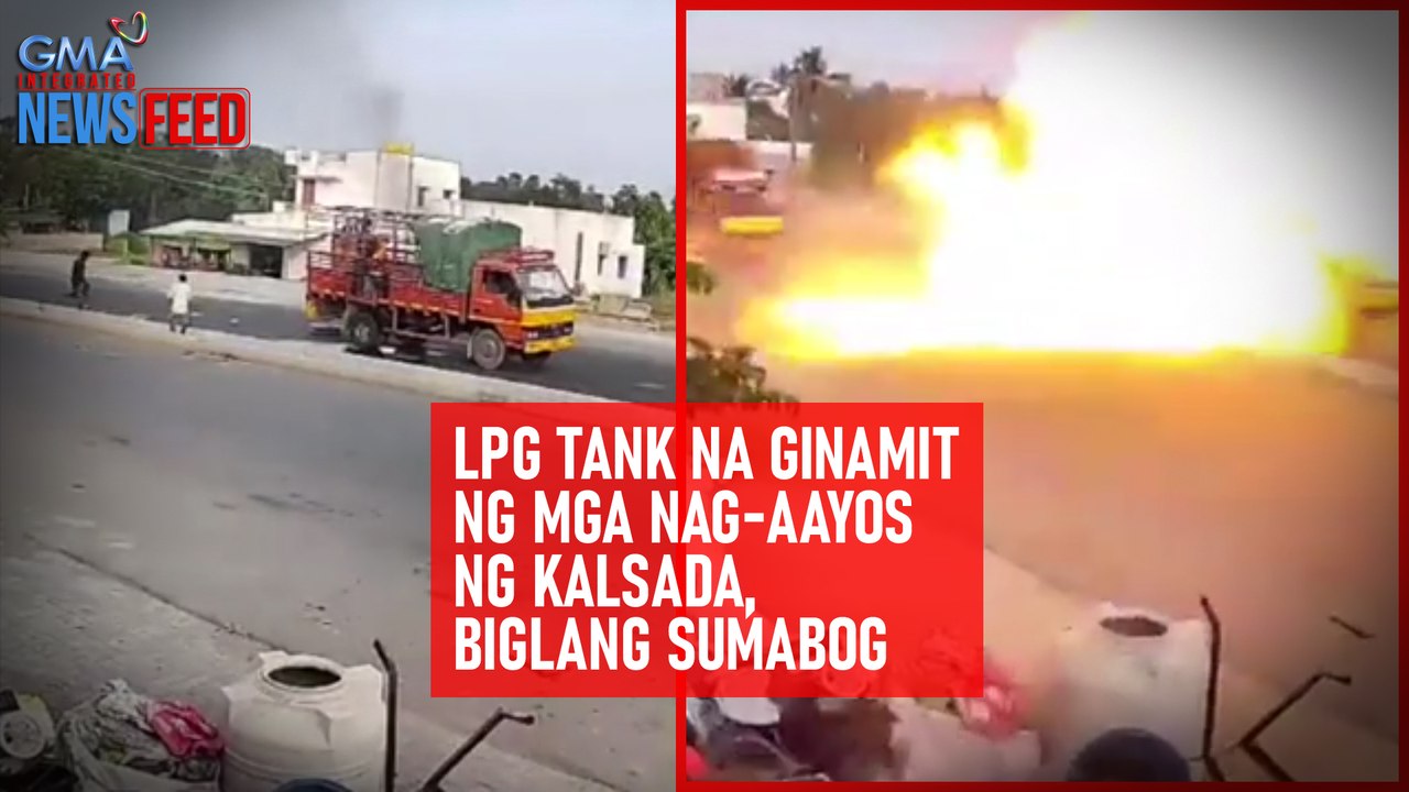 LPG tank na ginamit ng mga nag-aayos ng kalsada, biglang sumabog | GMA Integrated Newsfeed