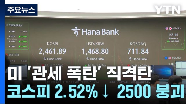 '관세전쟁' 직격탄 맞은 코스피 2.52% 하락 마감...2,500선 붕괴 / YTN