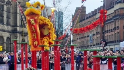 Spectacular Chinese dragon dance performed in Sheffield city centre for Chinese New year event