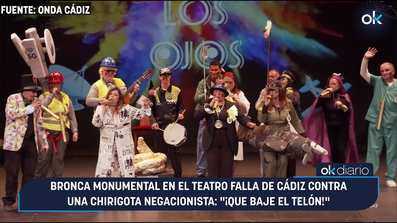 Bronca monumental en el Teatro Falla de Cádiz contra una chirigota negacionista: "¡Que baje el telón!"
