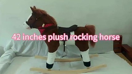 New sunrise factory manufacture customize 42 inches foamed brown plush rocking horse doll with music and motion(big)