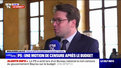 Budget: "Moi je souhaite que nous votions cette motion de censure", déclare Benjamin Lucas, député Les Écologistes