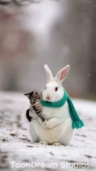 A Bunny and Kitten's Cozy Snowy Adventure