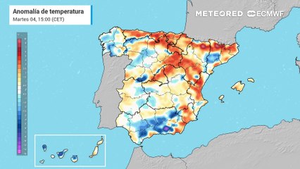 Anomalía de temperaturas prevista para los próximos días en España