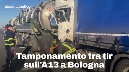 Tamponamento tra tir sull'A13 a Bologna: video