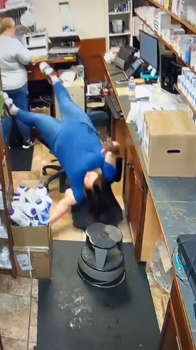 Woman Falls From Chair