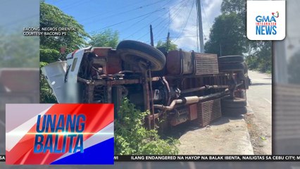 Truck na may sakay na mga baka, tumagilid; pahinante, sugatan; mga baka, ni-rescue | Unang Balita