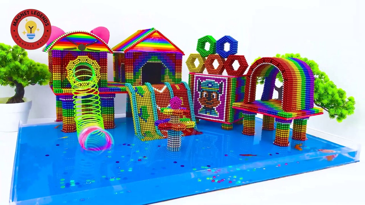 DIY - Cómo hacer una villa doble con toboganes dobles, piscina con bolas magnéticas