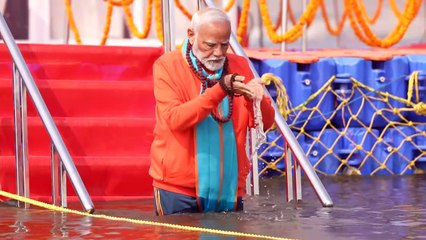 PM Narendra Modi takes holy bath at Mahakumbh