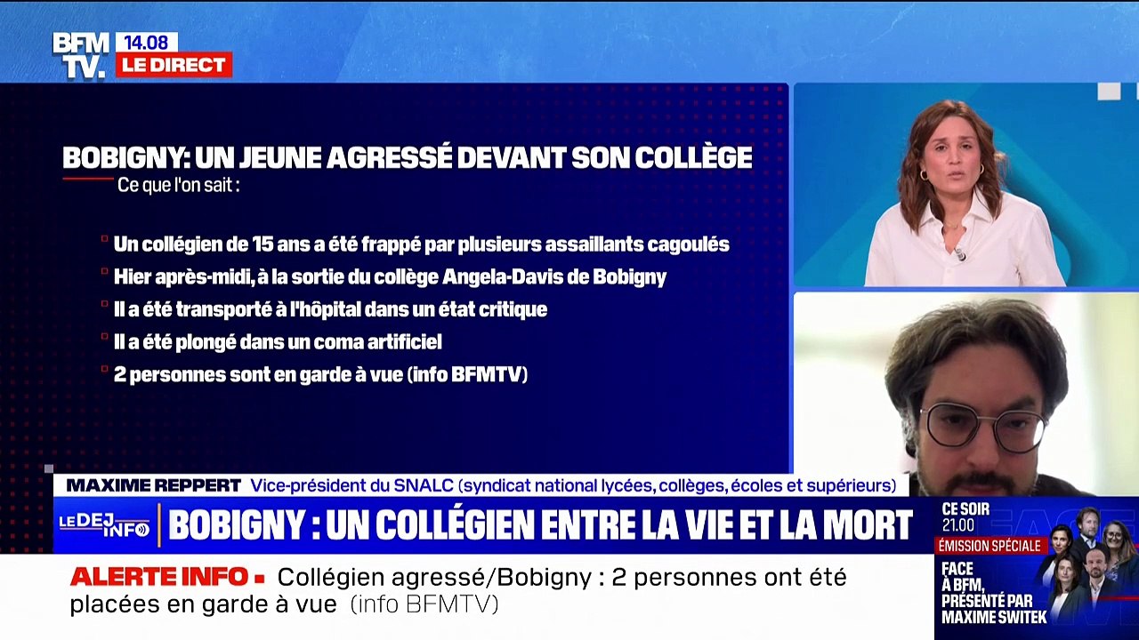 Agression d'un collégien à Bobigny: "Malheureusement, nous ne sommes pas surpris. Cela n'empêche pas d'être horrifiés", réagit Maxime Reppert, vice-président du Snalc