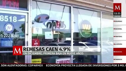 Remesas registran caída de 4.9% en diciembre, la primera en 9 años
