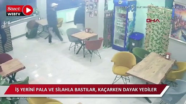 İş yerini pala ve silahla bastılar, kaçarken dayak yediler