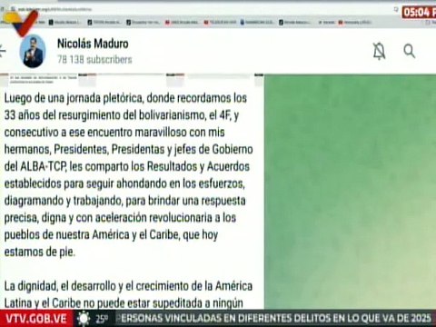 Jefe de Estado: La dignidad de América Latina y el Caribe no puede estar suspendida a factores externos