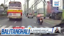 Motorcycle rider, sumemplang at muntik magulungan ng delivery van | Balitanghali