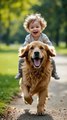 Baby Riding back on the Golden Retriever #fyp #foryou #trending