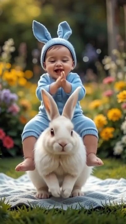 Baby Riding back on the fluffy bunny Baby So Enjoying #fyp #foryou #trending
