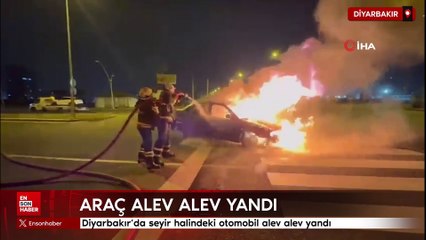 Diyarbakır’da seyir halindeki otomobil alev alev yandı